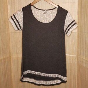 Vanity Womens Grey Baseball Tee With Lace Detail Medium